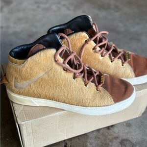 Nike High-Top Sneakers in Tan and Brown with Hair-On Leather